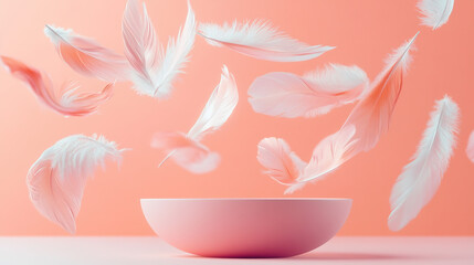 Falling Pink and light blue feather Abstract background texture.	
