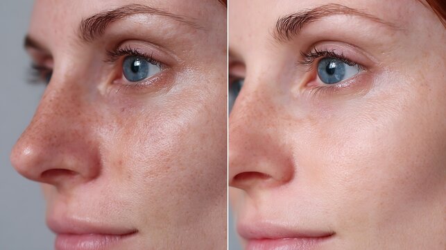 T-zone large pores before-after comparison, reduced pore visibility