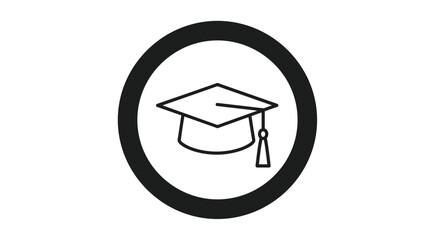 A simple black line art icon of a graduation cap or mortarboard inside a circle representing education and achievement.
