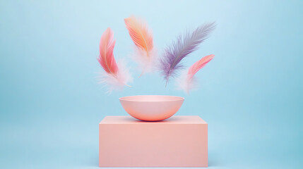 Falling Pink and light blue feather Abstract background texture.	

