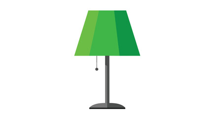 Minimalist flat vector illustration of a modern table lamp with a vibrant green conical shade isolated on a clean white background.