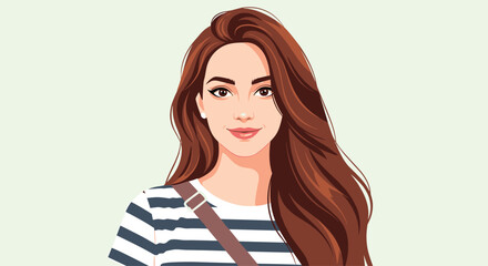 A beautiful vector portrait of a smiling young woman with long flowing brown hair and a friendly confident expression.