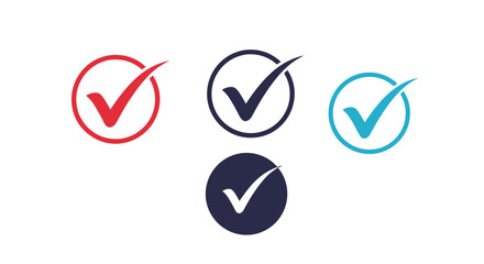 A set of four colorful check mark or tick icons inside circles representing approval confirmation and success on a white background.