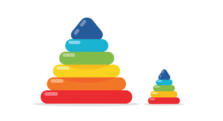 Two colorful rainbow stacking ring pyramid toys of different sizes for babies and toddlers isolated on a clean white background.