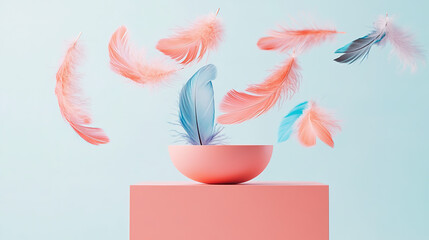 Falling Pink and light blue feather Abstract background texture.	
