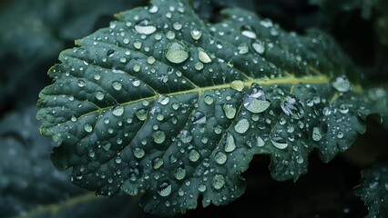 Water droplets on a kale leaf