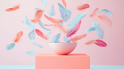 Falling Pink and light blue feather Abstract background texture.	
