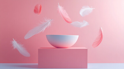 Falling Pink and light blue feather Abstract background texture.	
