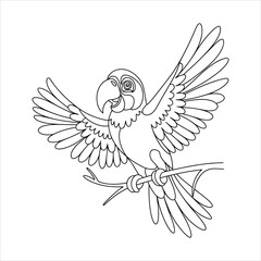 A cute parrot sitting on a branch line art vector illustration