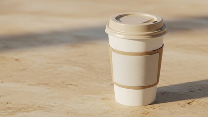 Coffee Cup Mockup on Sand Background To Go Coffee Blank Label Advertisement