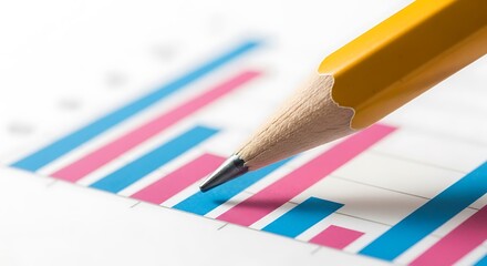 Analyzing Business Data Trends with a Pencil on a Chart