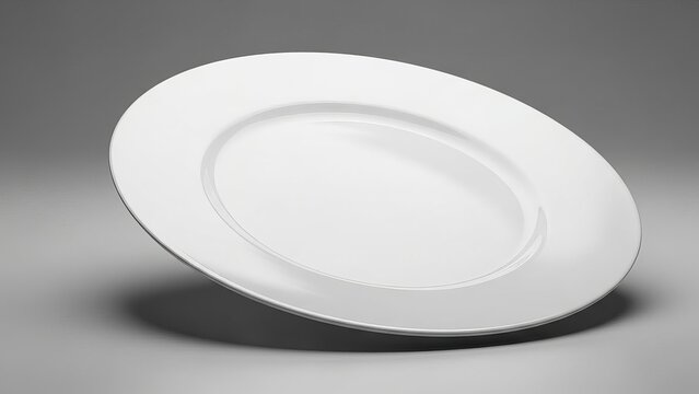Simple Elegant White Plate Isolated on Grey Background for Restaurant Use