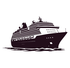 Obraz premium Black and white vector illustration of a cruise ship sailing on the ocean waters