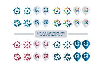 Collection of Nautical Compass and Anchor Logo Variations.