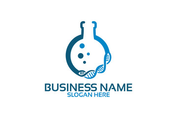 Science Laboratory Flask with DNA Helix Logo.