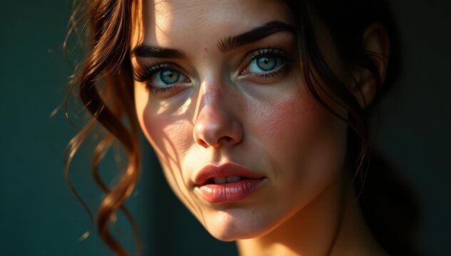 Stunning visage, stark shadows accentuate features , low-key, texture, style