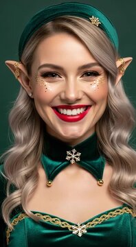 Christmas Elf Woman Making Shh Gesture with Playful Holiday Expression
