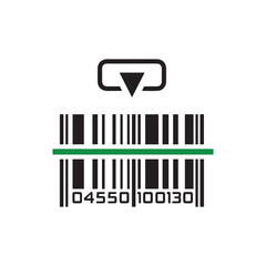 Obraz premium Barcode scan with green laser line and identification symbol for inventory