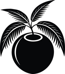 Black coconut fruit silhouette vector design with leaves