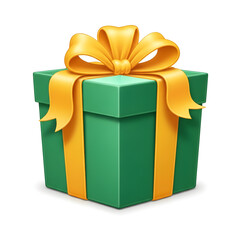 Green Gift Box with Large Yellow Ribbon in Festive Style