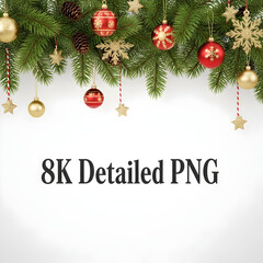 Festive Christmas Garland with Pine Branches, Ribbons and Ornaments