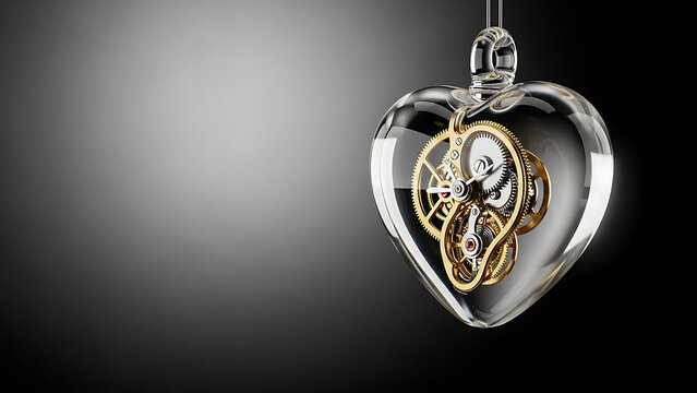 Intricate clockwork heart pendant glittering softly, a mesmerizing symbol of enduring love and timeless mechanics, perfect for romantic gifts and heartfelt gestures