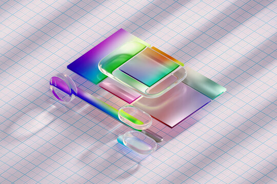 Colorful Geometric Shapes on Graph Paper in Bright Light