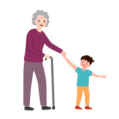 Boy with a kind smile offers his hand to elderly woman. Random Acts of Kindness Day.