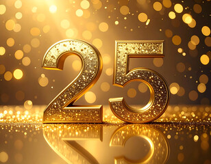 Glowing Golden Number 25 Celebration