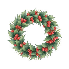 Elegant Winter Christmas Wreath with Frosted Leaves and Red Berries Holiday Decoration