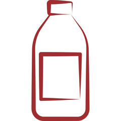 Outline of a Tall Red Bottle with a Rectangular Label Area on a Transparent Background in a Sketchy Artistic Style