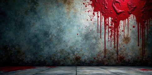 Grungy textured wall, blood splatters, dark Halloween backdrop, messy, halloween