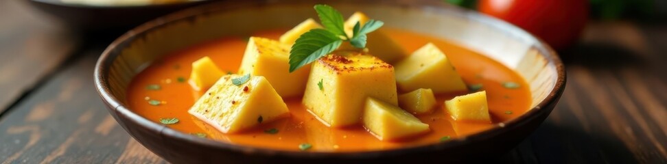 Rich, buttery paneer in fragrant sauce, minimalist setup , plating, indian recipe, paneer curry