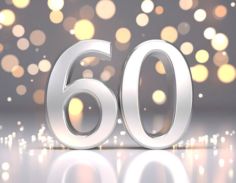 glowing silver 3D number 60