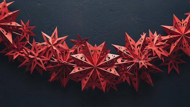 Festive red star garland creates a warm and inviting holiday atmosphere perfect for Christmas celebrations and seasonal promotions, adding a touch of elegance
