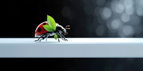 Ladybug with green leaves close-up nature scene macro photography vibrant background environmental symbolism