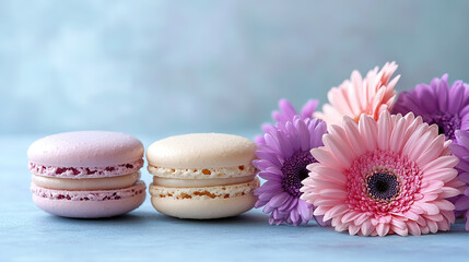 colorful macarons with candy sprinkles flower,  3D Rendered Image	
