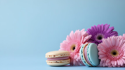 colorful macarons with candy sprinkles flower,  3D Rendered Image	
