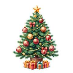 Christmas Tree with Golden and Red Decorations