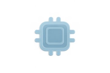 Blue microchip processor sending computing technology signals on transparent background
