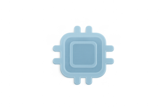 Blue microchip processor sending computing technology signals on transparent background