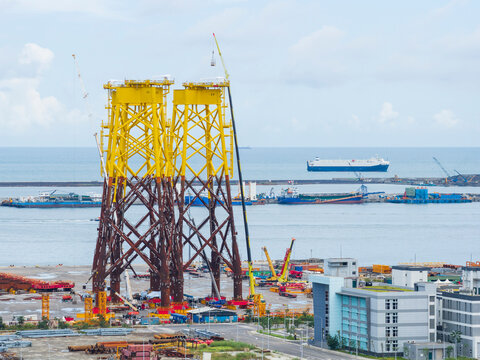 Offshore Wind Turbine Foundations at Coastal Construction Yard