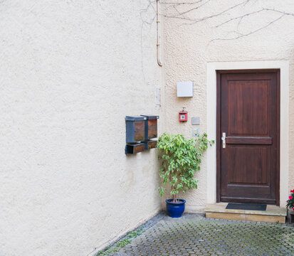 Serene Residential Doorway with Potted Plant