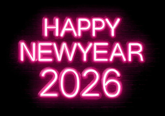 Bright Pink Neon sign that says Happy New Year 2026