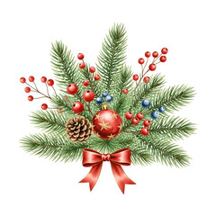 Christmas Floral Pine Branch Decoration with Red Berries