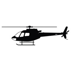 Helicopter Silhouette Vector Illustration, Isolated Transportation Icon. Flying Machine, Aircraft Image
