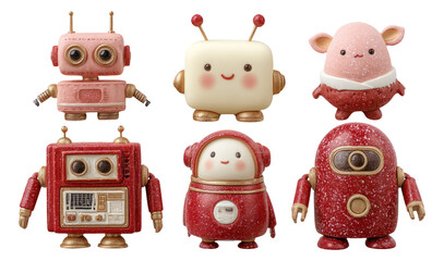 Adorable 3D Stylized Robots and Companions in Soft Plastic Art Illustration