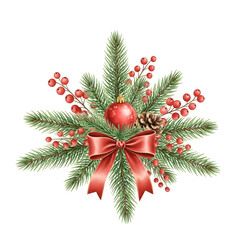 Elegant Christmas Floral Arrangement with Pine, Berries and Leaves