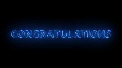 Glowing neon congratulations text on black background. Animated congratulations text with elegant neon light effect and glowing. - Powered by Adobe