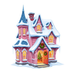 Fantasy Fairytale Christmas House with Bright Decorations